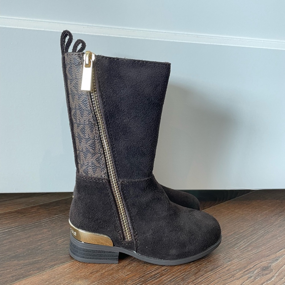 Michael Kors Brown Suede Boots with Gold Accents for Little Girls (size 7)